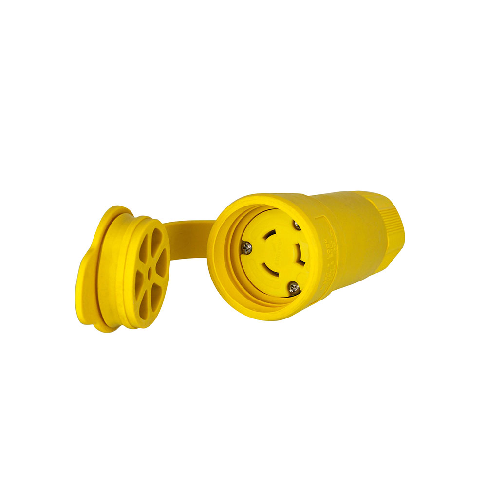 Eaton Arrow Hart watertight locking connector, #18-10 AWG, 20A, Industrial, 277V, Back wiring, Yellow, Steel, Watertight, L7-20, Two-pole, Three-wire, Santoprene thermoplastic elastomeric, 0.36 to 0.84 in, IP67