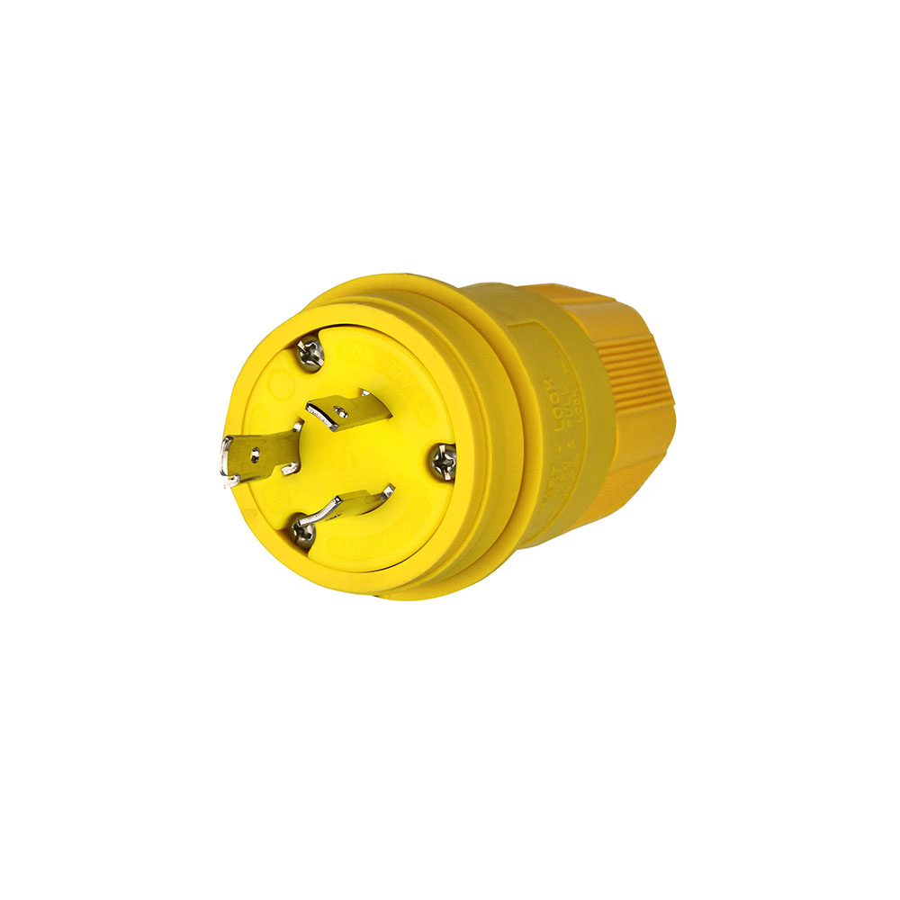 Eaton Arrow Hart watertight locking plug, #18-10 AWG, 20A, Industrial, 277V, Back wiring, Yellow, Steel, Watertight, L7-20, Two-pole, Three-wire, Santoprene, 0.36 to 0.84 in, IP67
