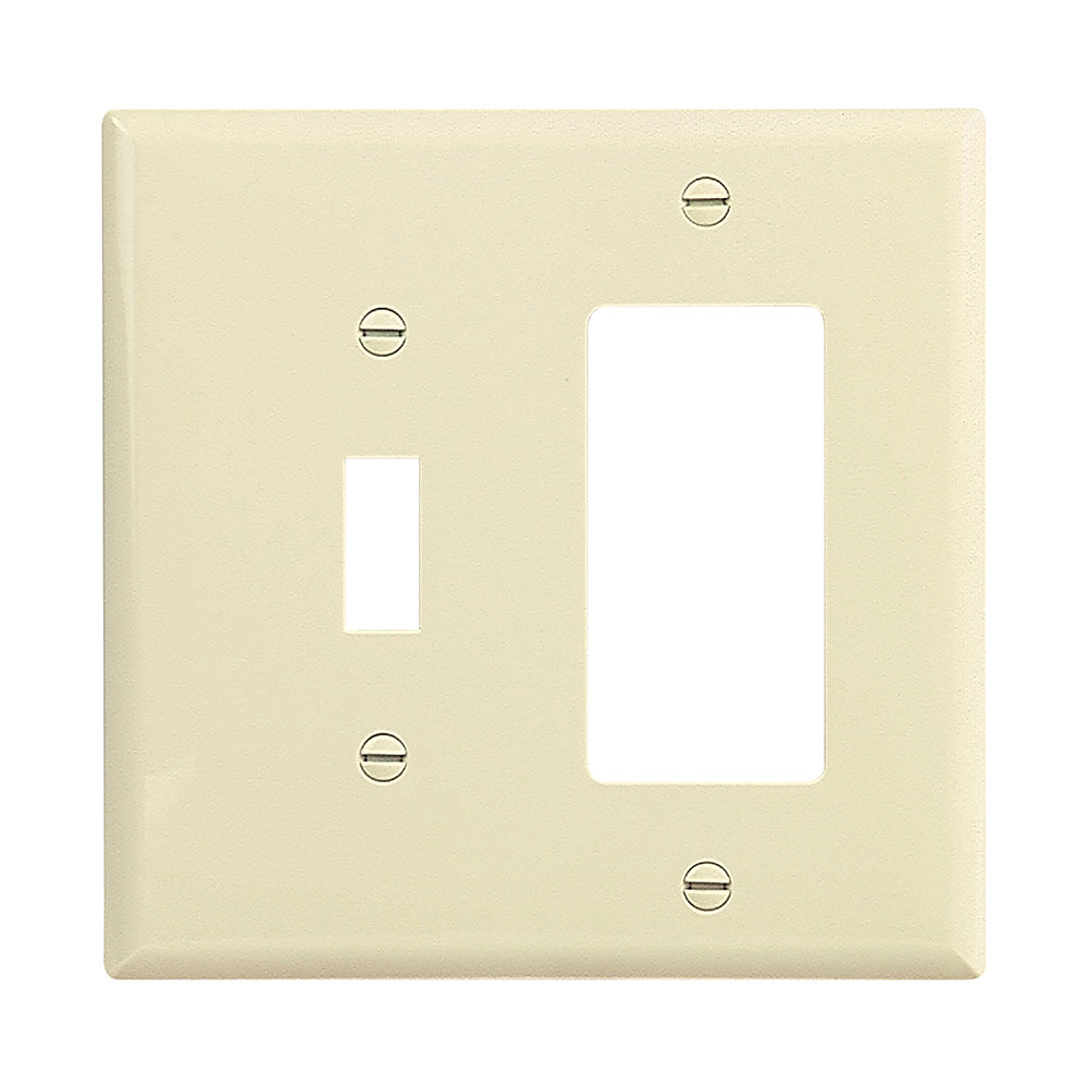 Eaton Combination wallplate, Almond, Toggle, Decorator Cutout, Polycarbonate, Two- gang, Mid-size, SPL1