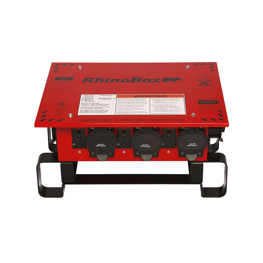 Eaton RhinoBox power distribution unit, 50A, Weatherproof, NEMA 3R, Lkg AutoRes, Red, Cold-rolled 18 gauge steel, 120/240V