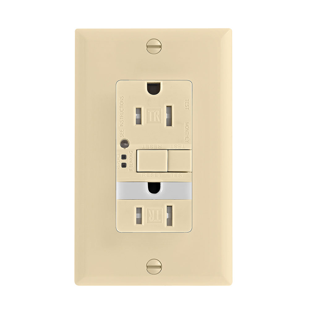 Eaton GFCI receptacle,Nightlight,Tamper resistant,Self-test,#14 - 10 AWG,15A,Residential,Commercial,Flush,125 V,GFCI,Back and side wire,Ivory,Night light,Brass,Receptacle,Tamper resistant,Polycarbonate,5-15R,Two-pole, three-wire, grounding