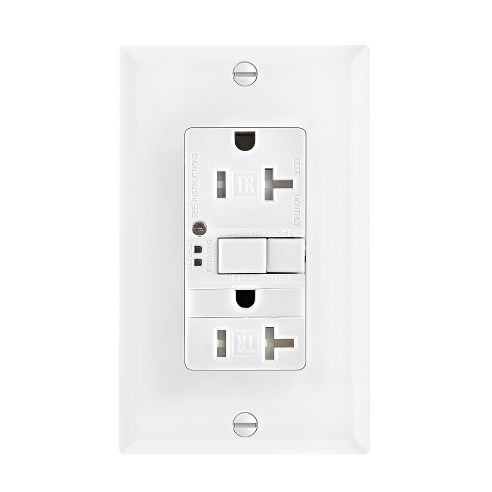 Eaton GFCI receptacle,Nightlight,Tamper resistant,Self-test,#14 - 10 AWG,20A,Residential,Commercial,Flush,125 V,GFCI,Back and side wire,White,Night light,Brass,Receptacle,Tamper resistant,Polycarbonate,5-20R,Two-pole, three-wire, grounding