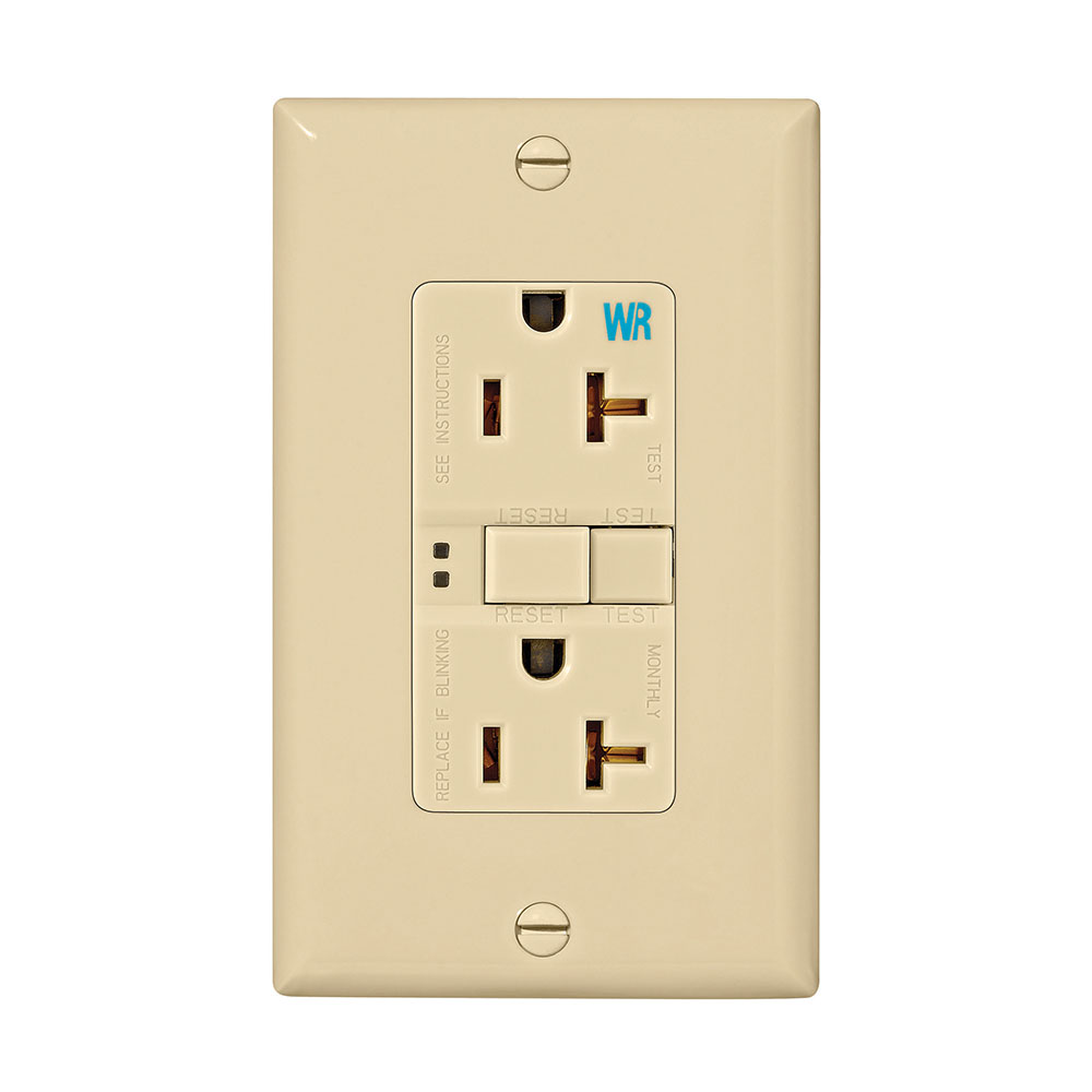 Eaton GFCI receptacle,Weather resistant,Self-test,#14 - 10 AWG,20A,Residential,Commercial,Flush,125 V,GFCI,Back and side wire,Ivory,Brass,Receptacle,Weather resistant,Polycarbonate,5-20R,Two-pole, three-wire, grounding