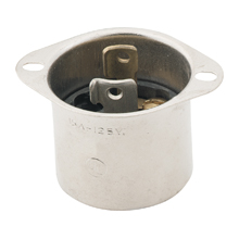 Eaton safety grip locking flanged outlet , #14-8 AWG, 15A, Industrial, 125V, Side wiring, Black, white, L1-15, Two-pole, Two-wire, Plated brass, -40° to 105°C