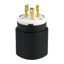 Eaton auto grip locking connector, #18-8 AWG, 20A, Industrial, 480V, Back wiring, Black, white, Auto grip, L12-20, Three-pole, Three-wire, Nylon, 0.38 to 1 in, -40° to 60°C