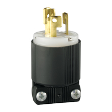 Eaton safety grip locking connector, #16-12 AWG, 15A, Industrial, 125V, Back wiring, Black, white, Angled safety grip, L5-15, Two-pole, Three-wire, Nylon, 0.3 to 0.65 in, -40° to 60°C