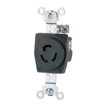 Eaton safety grip locking straight blade receptacle, #16-12 AWG, 15A, Industrial, 125V, Back wiring, Black, Brass, L5-15, Two-pole, Three-wire, Glass-filled nylon, -40° to 60°C