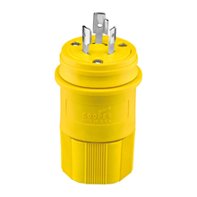 Eaton Arrow Hart watertight locking plug, #18-10 AWG, 20A, Industrial, 125/250V, Back wiring, Yellow, Steel, Watertight, L10-20, Three-pole, Three-wire, non-grounding, Santoprene thermoplastic elastomeric, 0.43 to 1.15 in, IP67