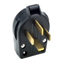 Eaton Arrow Hart extra heavy-duty angled plug, #10-8 AWG, 60A, 120/208V, Back wire, Black, Brass, PVC, 18-60P, Four-pole, Four-wire, Screw, Thermoplastic
