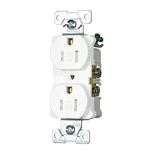 Eaton heavy-duty industrial specification grade decorator single receptacle, #14-10 AWG, 15A, Commercial, Flush, 125V, Back and side, Black, Brass, Impact-resistant thermoplastic face and back body, 5-15R, Single, Screw, PVC, ED Box