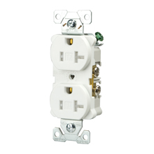 Eaton heavy-duty industrial specification grade decorator single receptacle, #14-10 AWG, 20A, Commercial, Flush, 125V, Back and side, Light almond, Brass, Impact-resistant thermoplastic face and back body, 5-20R, Single, Screw, PVC, ED Box