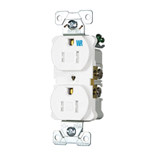 Eaton commercial specification grade duplex receptacle,#14-10 AWG,15A,Commercial,Flush,125V,Back and side,White,Nickel-plated brass,Weather resistant,Impact-resistant nylon face,Glass-filled nylon base,5-15R,Duplex,Screw,Nylon,ED Box