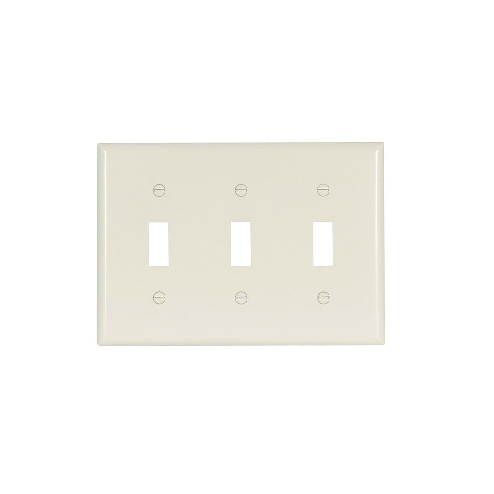 Eaton Toggle wallplate, Lt. Almond, Toggle Cutout, Thermoset, Three- gang, Standard, ED Box