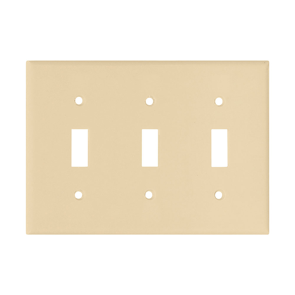 Eaton Toggle wallplate, Ivory, Toggle Cutout, Thermoset, Three- gang, Standard, ED Box