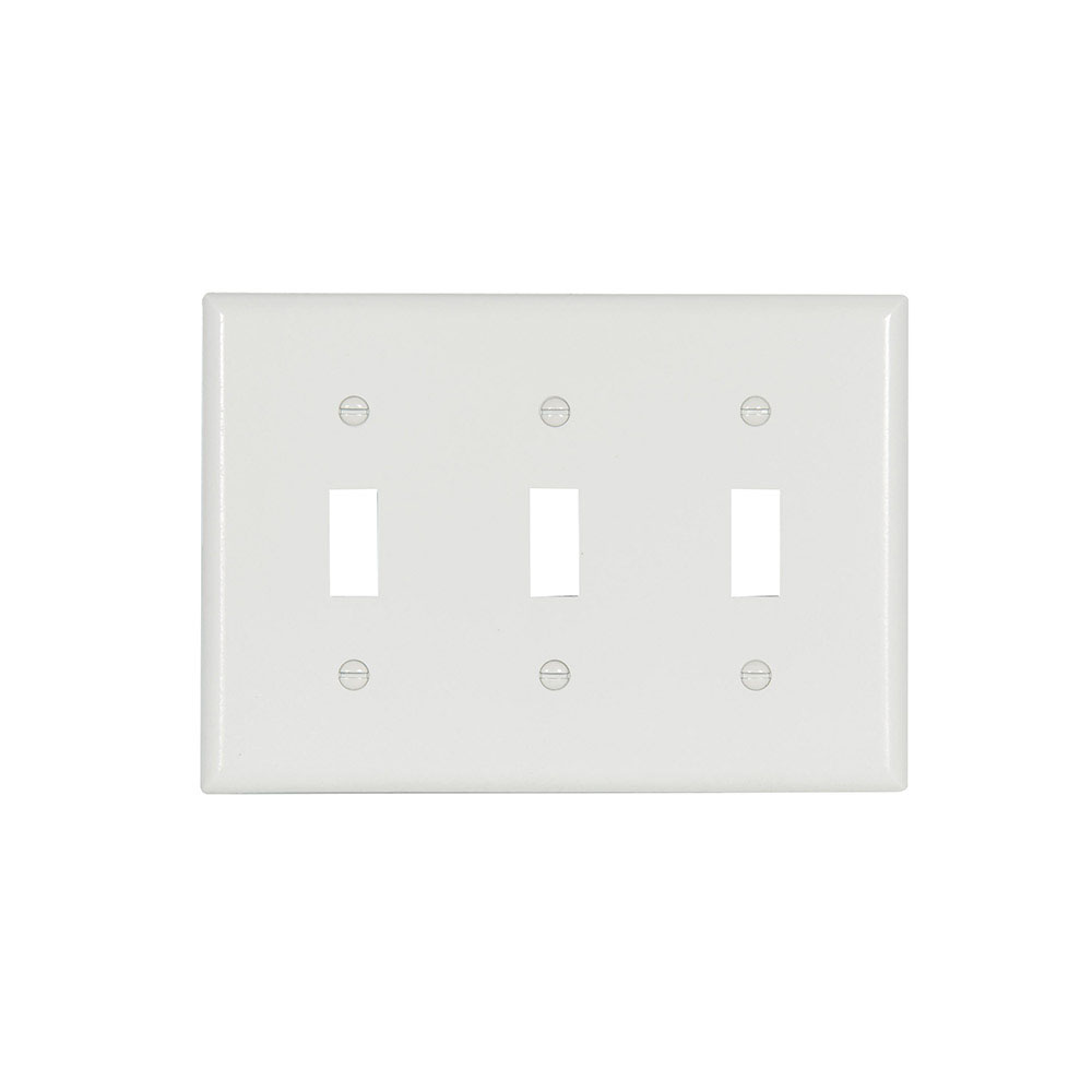 Eaton Toggle wallplate, White, Toggle Cutout, Thermoset, Three- gang, Standard, ED Box