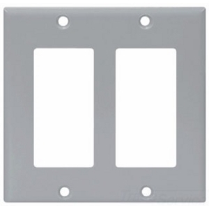 Eaton Decorator / GFCI wallplate, Gray, Decorator Cutout, Thermoset, Two- gang, Standard, ED Box
