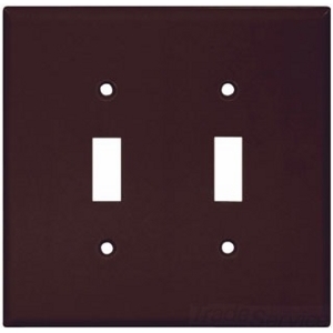 Eaton Toggle wallplate, Brown, Toggle Cutout, Thermoset, Two- gang, Mid-size, ED Box