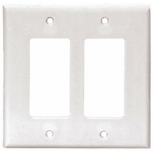 Eaton Decorator / GFCI wallplate, Almond, Decorator Cutout, Thermoset, Two- gang, Mid-size, ED Box