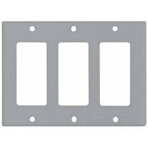 Eaton Decorator / GFCI wallplate, Gray, Decorator Cutout, Thermoset, Three- gang, Standard, ED Box