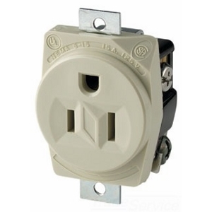 Eaton Arrow Hart extra heavy-duty industrial specification grade single receptacle, #14-10 AWG, 15A, Industrial, Panel, 125V, Back and side, Brown, Brass, Nylon, 5-15R, Single, Screw, Nylon, Core pack
