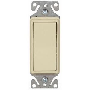 Eaton standard grade decorator switch, Lighted in off position, box, #14-12 AWG, 15A, Flush, 120/277V, Back/push, Decorator, Maintained, Ivory, Motor Control, Fan, LED, Incand, ELV,MLV,CFL, Florscnt, Halogen, Three-way, Thermoplastic 628030
