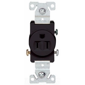 Eaton commercial specification grade single receptacle, #14-10 AWG, 15A, Commercial, Flush, 125V, Side wire, Black, Brass, Nylon, 5-15R, Single, Screw, PVC, Core pack