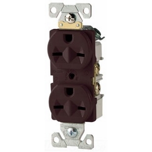Eaton commercial specification grade duplex receptacle, #14-10 AWG, 15A, Flush, 250V, Side, Brown, Brass, Nylon, 6-15R, Two-pole, Three-wire, Duplex, Screw, Glass-filled nylon, .