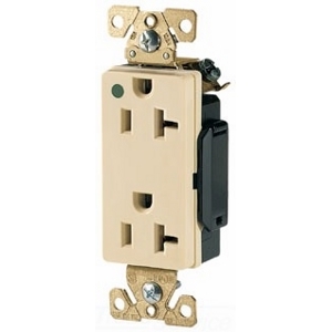 Eaton Arrow Hart extra heavy-duty hospital grade decorator duplex receptacle, #14-10 AWG, 20A, Healthcare, Flush, 125V, Back and side, White, Brass, Glass filled Nylon, 5-20R, Duplex, Screw, Glass-filled nylon, Core pack, Auto-grounding
