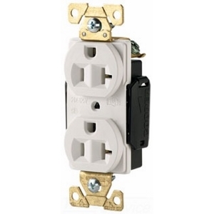 Eaton Arrow Hart corrosion resistant straight blade duplex receptacle,#14-10 AWG,20A,Industrial,Flush,125V,Back and Side,Yellow,Nickel-plated brass,Corrosion resistant,Nylon face,Glass-filled nylon base,5-20R,Duplex,Screw,Nylon,Core pack