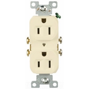 Eaton commercial specification grade duplex receptacle, #14-10 AWG, 15A, Commercial, Flush, 125V, Side wire, Almond, Brass, High-impact nylon, PVC, 5-15R, Duplex, Screw, PVC, Core pack