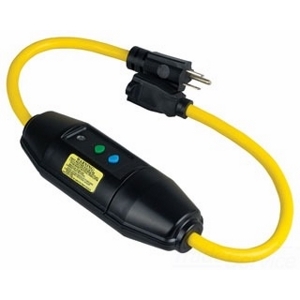 Eaton portable GFCI, Watertight, field wireable 15A, #12 AWG, 2' (0.61m) cord length, Polycarbonate, 5-15, 3R, Single tap plug type, Manual reset, 120V 669316
