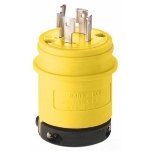 Eaton locking plug, #16-12 AWG, 20A, Industrial, 125/250V, Back wiring, Black, white, Ultra grip, L14-20, Three-pole, Four-wire, Nylon