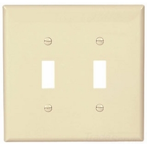Eaton Toggle wallplate, Almond, Toggle Cutout, Polycarbonate, Two- gang, Mid-size