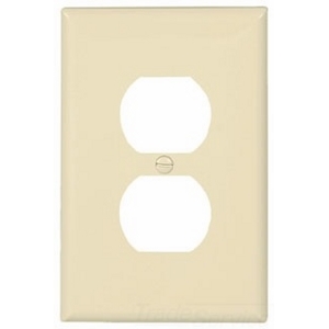 Mid-size Duplex Receptacle Wallplate, Almond, Power outlet, Polycarbonate, 1, Mid-size