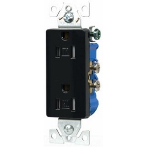 Eaton residential grade decorator duplex receptacle,#14-10 AWG,15A,Flush,125V,Side and push,Light almond,Brass,Impact-resistant thermoplastic face,PVC body,5-15R,2-pole,3-wire,Duplex,Screw,Thermoplastic,Tamper resistant,auto-grounding