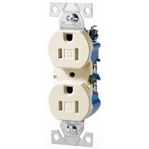 Eaton residential grade duplex receptacle,#14-10 AWG,15A,Flush,125V,Side and push,Light almond,Brass,Impact-resistant thermoplastic face,PVC body,5-15R,2-pole,3-wire,Duplex,Screw,Thermoplastic,Tamper resistant,box pckg