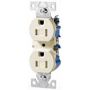 Eaton residential grade duplex receptacle,#14-10 AWG,15A,Flush,125V,Side and push,Light almond,Brass,Impact-resistant thermoplastic face,PVC body,5-15R,2-pole,3-wire,Duplex,Screw,Thermoplastic,Tamper resistant,auto-grounding