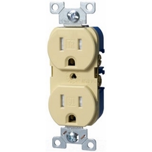 Eaton commercial specification grade duplex receptacle, #14-10 AWG, 15A, Commercial, Flush, 125V, Back and side, Ivory, Brass, Impact-resistant nylon face, PVC body, 5-15R, Duplex, Screw, PVC, ED Box