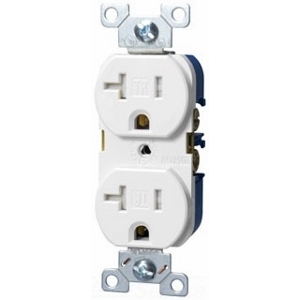 Eaton commercial specification grade duplex receptacle, #14-10 AWG, 20A, Commercial, Flush, 125V, Back and side, Black, Brass, Impact-resistant nylon face, PVC body, 5-20R, Duplex, Screw, PVC, ED Box