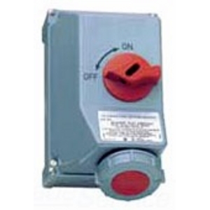 Eaton Arrow Hart mechanical interlock, Fusible, 60A, Extra Heavy-Duty, 3Ø 480V, Back wire, Red and gray, Brass, NEMA 4X, NEMA 12, IP66, Valox, Three-pole, Four-wire, grounding, Female, 15/30 HP, Rugged Valox, Three-phase