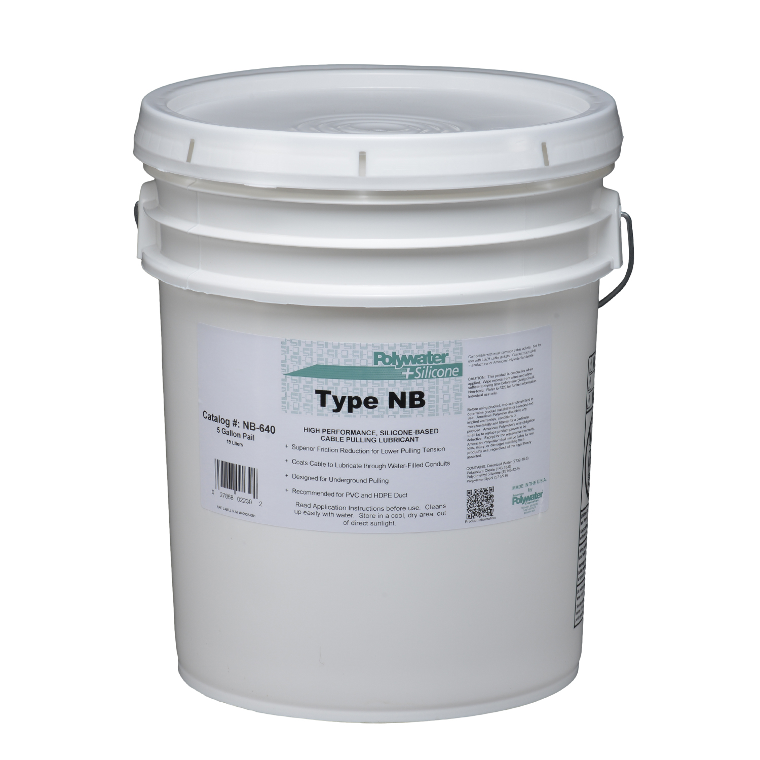 Product image for American Polywater NB-640 5 Gallon Pail 7.5 to 9 pH Cream Cable Pulling Lubricant