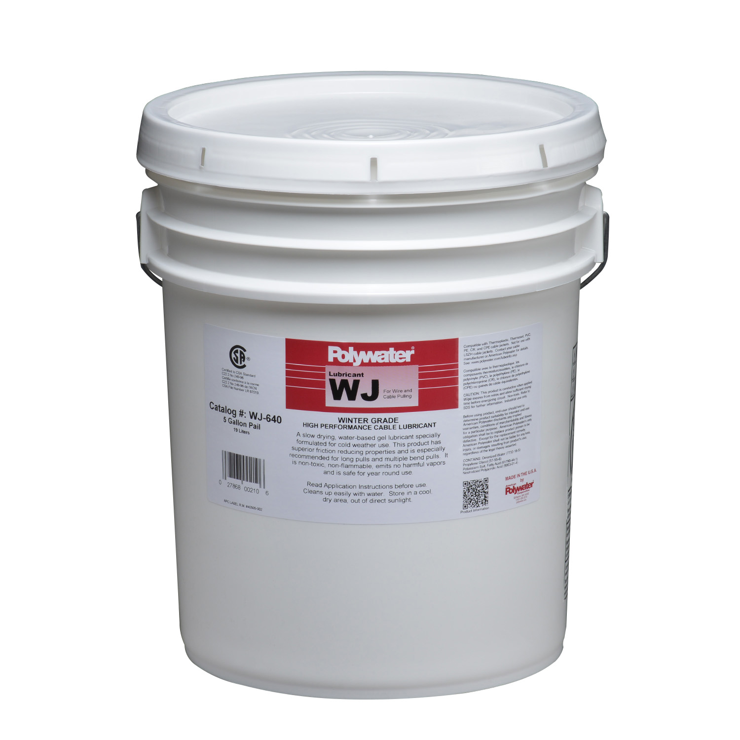 Product image for American Polywater WJ-640 5 Gallon Pail 7.5 to 9 pH Cable Lubricant