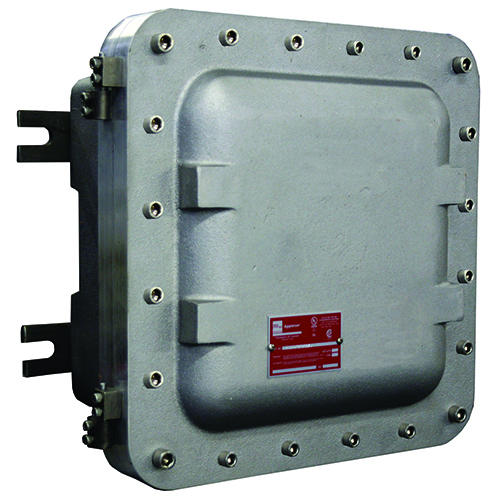Explosionproof Junction Box, Hub Size 2 Inch, Overall Size 15.5 Inch L x 13.88 Inch W x 8.69 Inch D, Inner Size 11.13 Inch L x 9 Inch W x 4.81 Inch D, Cover Type Bolt-On, Hinged, Enclosure Class I Div 1 and 2 Group B C D, Class I Zone 1 and 2 Group IIA IIB, Class II Div 1 and 2 Group E F G, Class III, NEMA 4/9EFG, IP66, Body Material Sand Cast Copper-Free Aluminum, Body Finish Shot Blast, Cover Material Sand Cast Copper-Free Aluminum, Cover Finish Shot Blast, Mounting Horizontal/Vertical with Slotted Feet, Approval UL 886, CSA C22.2, Application Hazardous Location, Used On Terminal, Splicing wire, Pull box, Bus box, Includes Stainless Steel Cover Bolt, Neoprene O-Ring, Galvanized Steel Mounting Pan