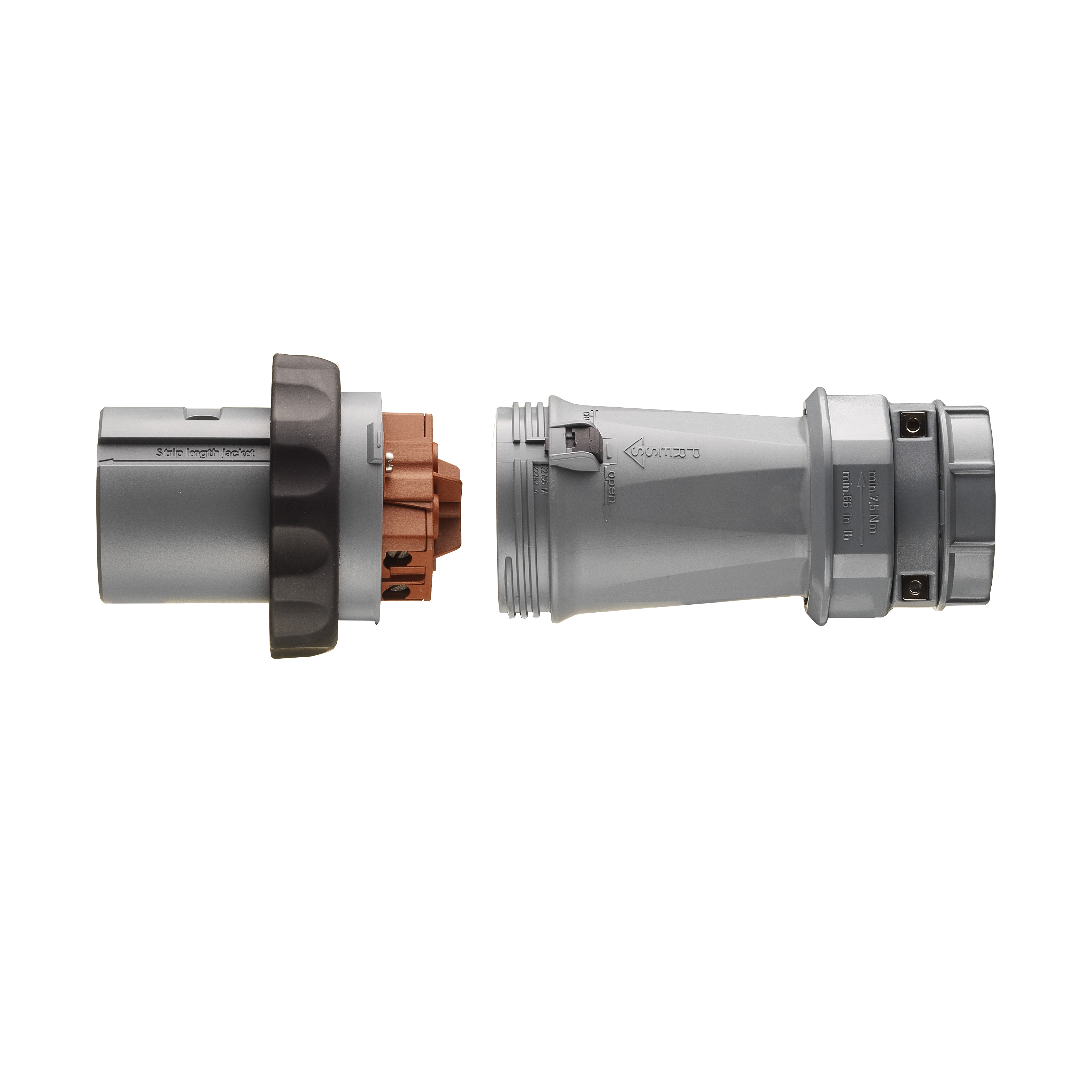 Pin and Sleeve Clamping Ring Plug, Constructional Feature Raintight, Voltage Rating 600 VAC/250 VDC 3 Phase at 50 to 400 Hz, Current Rating 30 Ampere, Number of Poles 4, Number of Wires 3, Grounding Style 2, Shell, Extra pole, Minimum Cable Outer Dia...