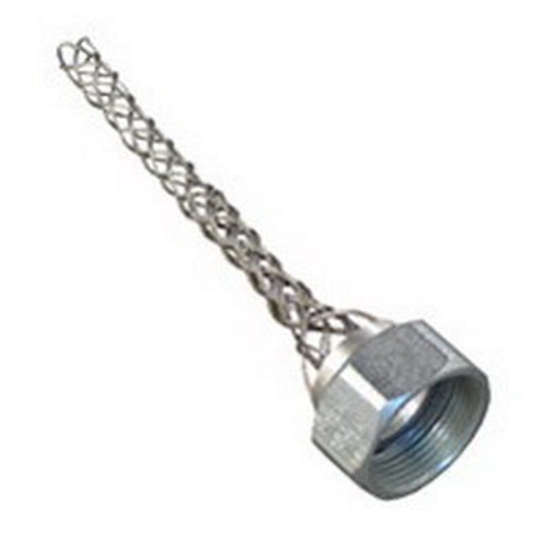 Wire Mesh Strain Relief Cord Grip, Hub Size: 3/4 IN, 1 IN, Material: Stainless Steel Wire Mesh, Steel Cap, Finish: Zinc Plated Cap, Dimensions: 8.38 IN Length X 1.38 IN Width, Enclosure: NEMA 3R, Connection: Female Threaded X Mesh, Stand