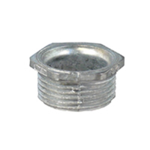 Bushed Nipple, Material: Zinc, Finish: Zinc Plated, Length: 0.63 IN, Trade Size: 3/4 IN, Outside Diameter: 1-1/4 IN, Flexibility: Rigid And IMC, Construction: Die-Cast, Connection: Male Threaded, Thread Length: 1/2 IN, Standard: UL 514B, UL