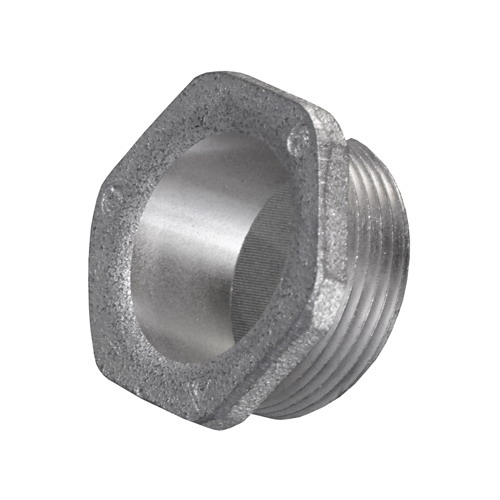 Bushed Nipple, Material: Malleable Iron, Finish: Zinc Plated, Length: 1.13 IN, Trade Size: 1-1/2 IN, Outside Diameter: 2.38 IN, Flexibility: Rigid And IMC, Connection: Male Threaded, Thread Length: 0.88 IN, Standard: UL 514B, UL File Numbe