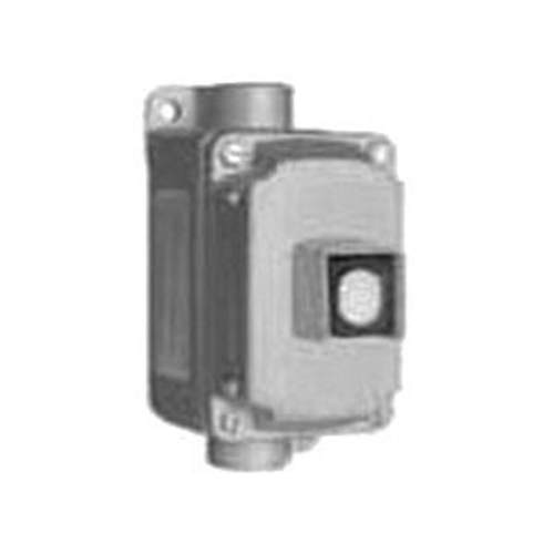 EFDB Series 1-Gang 1 Circuit Push Button Switch, Action: Momentary, Contact Configuration: 1 NO/1 NC, Contact Rating: 10 AMP At 600 VAC, Enclosure: NEMA 3, 7CD, 9EFG, Mounting: Surface Mount With 1/2 IN Dead-End Hub, Material: Malleable
