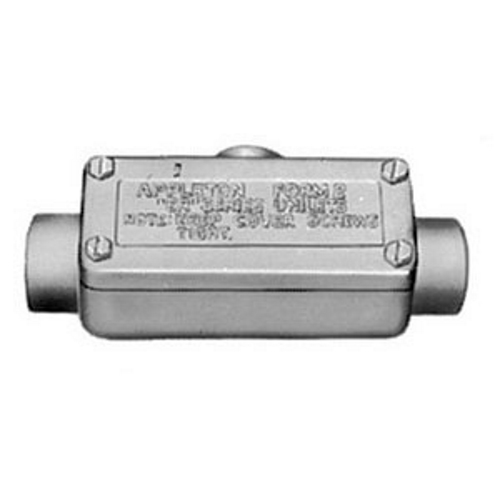 UNILETS ER Type T Conduit Outlet Box With Cover, Hub Size: 1/2 IN, Length: 5 IN, Height: 1.81 IN, Material: Malleable Iron, Finish: Triple-Coat (Zinc Electroplate, Chromate And Epoxy Powder Coat), Connection: Tapered Female Threaded, Standa