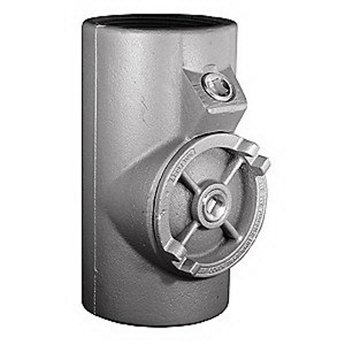 UNILETS EY Series 40 PCT Expanded Fill Vertical And Horizontal Conduit Sealing Fitting, Size: 3 IN, Material: Almag 35 Aluminum, Finish: Epoxy Powder Coat, Connection: Female Threaded, Turning Radius: 3.31 IN, Length: 9.19 IN, Width: 4-3/4 IN, Standard: UL 886 (1203), UL File Number E10444, CSA C22.2 No. 30, CSA 065181, UL Listed For Class I, Division 1 And 2 Groups C, D, Class II, Division 1 And 2 Groups E, F, G, Class III, For Use With Threaded Rigid Metal Conduit and IMC